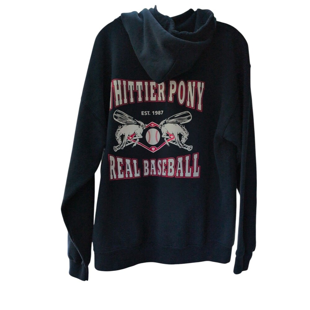 Whittier Pony Real Baseball Hoodie Men's L Gildan Heavy Blend Navy Pullover